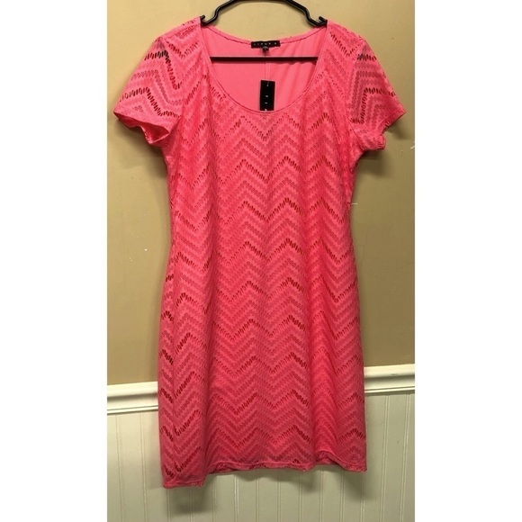 TIANA B. Women's Pullover Lace Short Sleeve Dress Pink Size Large NWT - Picture 1 of 5